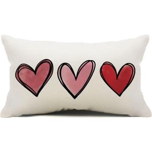 DFXSZ Valentines Day Pillow Covers 12x20 Pink Heart Valentines Day Pillows Winter Holiday Lumbar Pillow Covers 12x20 Outdoor Pillowcase for Home Decor (White)