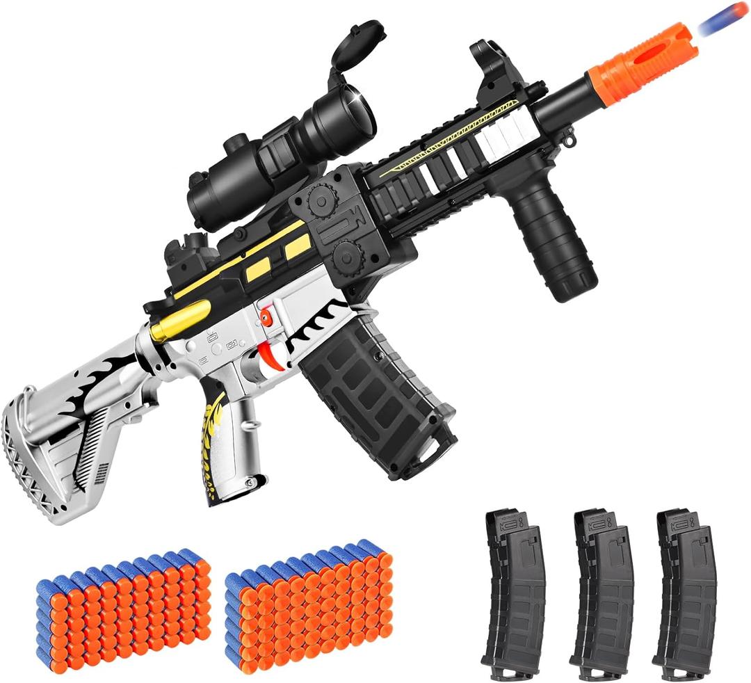 Realistic Toy Foam Blaster Gun - Electric Sniper Rifle with Scope 120 Soft Bullets 3 Magazines, Automatic Dart Gun for Boy Ages 8-12 Years Old, Indoor Outdoor Gifts for Adult Kid Christmas Birthday (Silver)