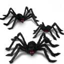 Halloween Giant Spider Decorations: 35/49/79 Inches Large Fake Scary Hairy - 3PCS Huge Plush Toy Props for Indoor Outdoor Creepy Lawn Garden Decor Black