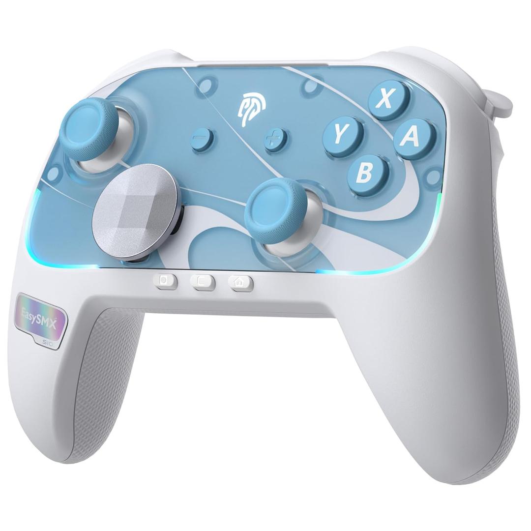 EasySMX S10 Controller for Switch 2/ Switch/PC-One Key Wake-up, TMR Anti-Drift Joystick, Mechanical Buttons, 6 Axis Gyro, Bluetooth Switch Controller with RGB & Swappable D-Pad,  white blu