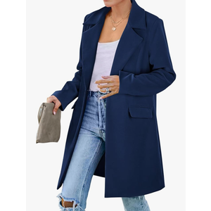 PRETTYGARDEN Women's 2025 Spring Fall Long Blazer Jackets Long Sleeve Lapel Pockets Loose Fit Work Casual Blazers Outerwear XXL