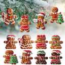 24 Pcs Gingerbread Man Ornaments for Christmas Tree Cute Wooden Hanging Gingerbread Figurines Ornaments Christmas Tree Decoration for Home Kitchen Holiday DIY Craft Party, 3.94'' Tall