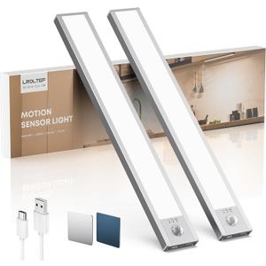 LROLTEF Under Cabinet Lighting Wireless, 2 Pack 8.3 inch 1500mAh 6500K Dimmable Motion Sensor Light Indoor, Rechargeable LED Under Counter Lights for Kitchen, Shelf, Stairs, Closet