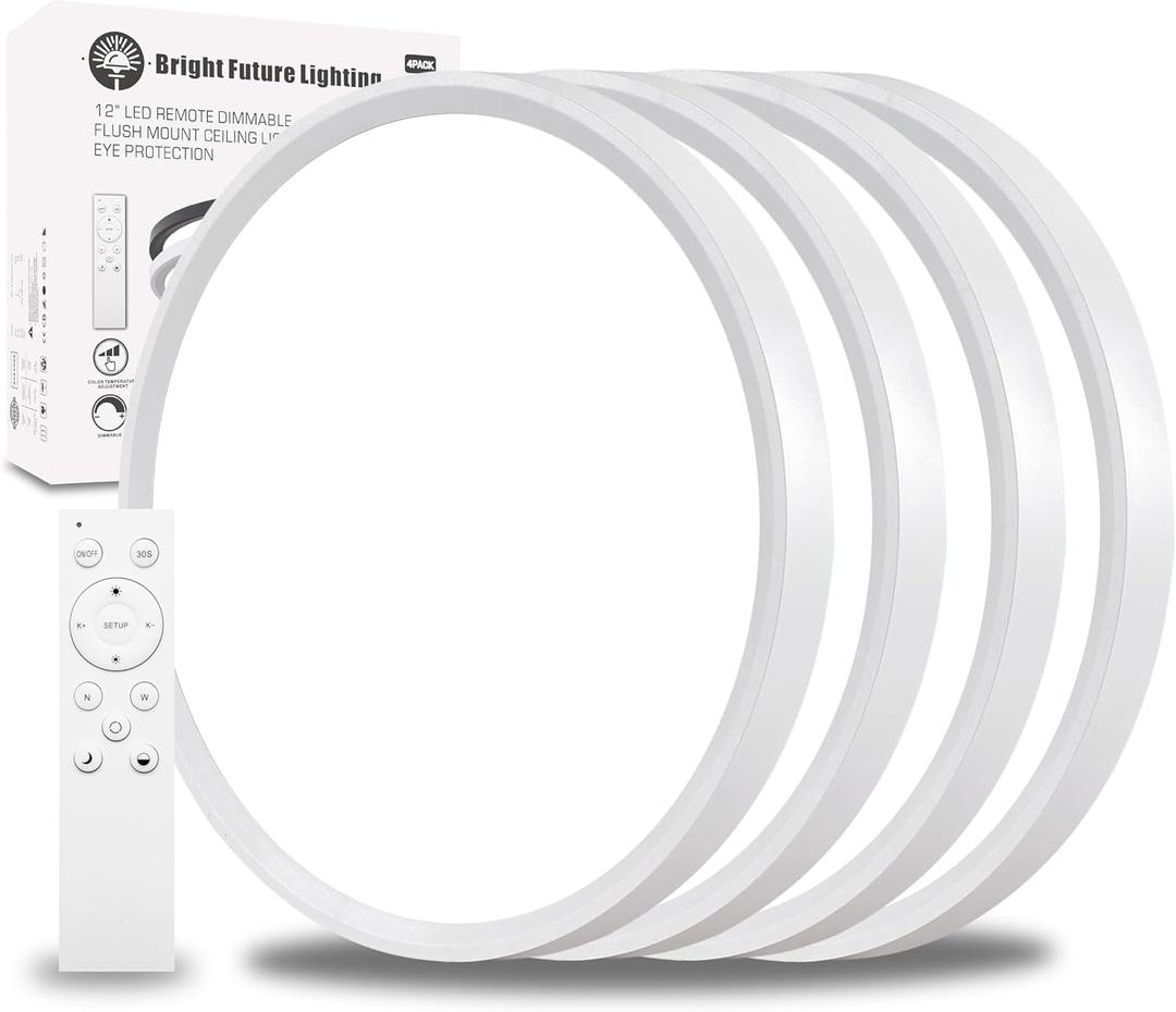 4Pack 12 Inch Remote Control Dimmable LED Flush Mount Ceiling Light Panel,24W 2520LM,2700K-6000K Adjustable Color,Ultra Thin Round White Ceiling Light Fixture for Hallway Kitchen Bedroom Home Office