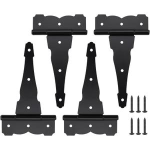 HOME MASTER HARDWARE 8 in Heavy Duty Decorative T Strap Hinge Rustproof Iron Black Gate Hinge,Tee Hinges for Storage Sheds, Gates Barns with Screws (4 Pack)