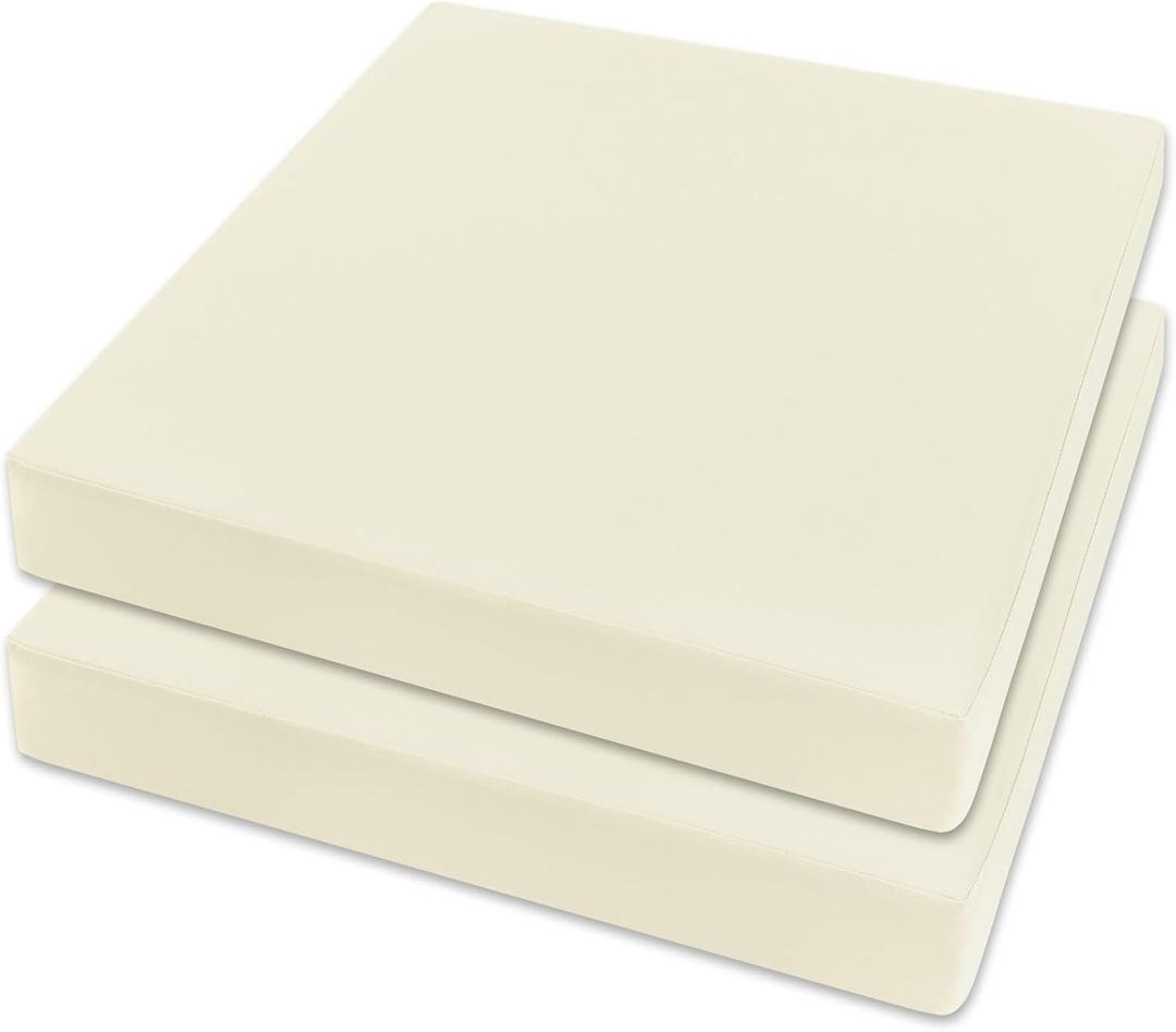 Topotdor Patio Chair Cushions Set of 2,Waterproof Outdoor Chair Cushions with Fade Resistant Removable Cover with Adjustable Straps for Patio Furniture Garden Sofa Couch,19"x19"x3" Beige