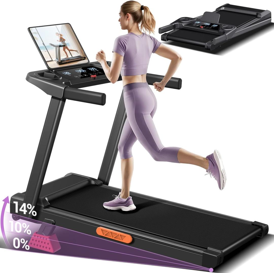 UAMY Treadmill with 14% Incline, 3-in-1 Treadmills for Home with Handle, 3.0HP Folding Treadmill, Three Touch Screen