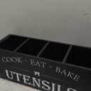 Suli Extra Large Kitchen Utensils Holder with 4 Compartments, Wooden Utensil Organizer for Kitchen Countertop, Farmhouse Kitchen Decor, Rustic Cooking Utensil - Black