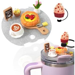 Cup Lid Accessories for Stanley 40 Oz Cup With Silicone Straw Cap, Charms for Tumblers, Miniature Cake Pie & Coffee Decorations for Special Gifts 2 PACK