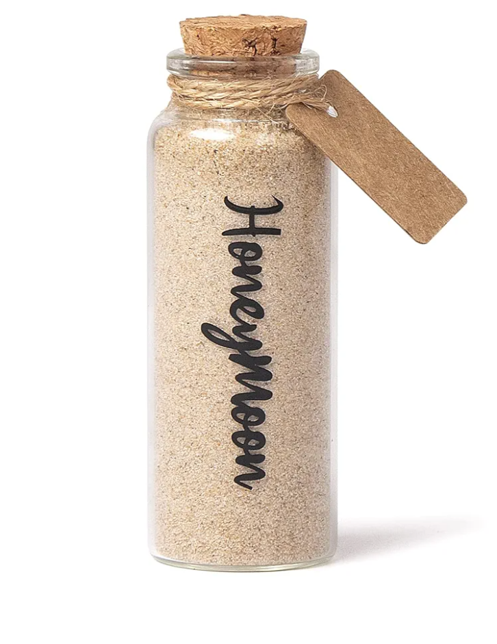 Honeymoon Sand Keepsake Jar, Bridal Shower, Wedding, Engagement, Honeymoon, Travel Gift for Couples, Newlywed, Fiancé (Gift Box Includes) - 40ml Cylindrical Shape Glass