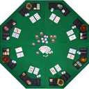 48" 8-Player Foldable Poker Table Top, Casino Texas Hold'em Layout, Portable Anti-Slip Blackjack Poker Table Mat with Carrying Bag for Family Games Casino