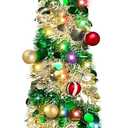 [Timer & 8 Modes] 6 Ft Lighted Slim Christmas Tree Happy New Year 2025 with 100 Warm White & Multicolor Changing Lights Battery Powered Big 3D Star,Tinsel Pop Up Holiday Decoration (Champagne Gold Green)