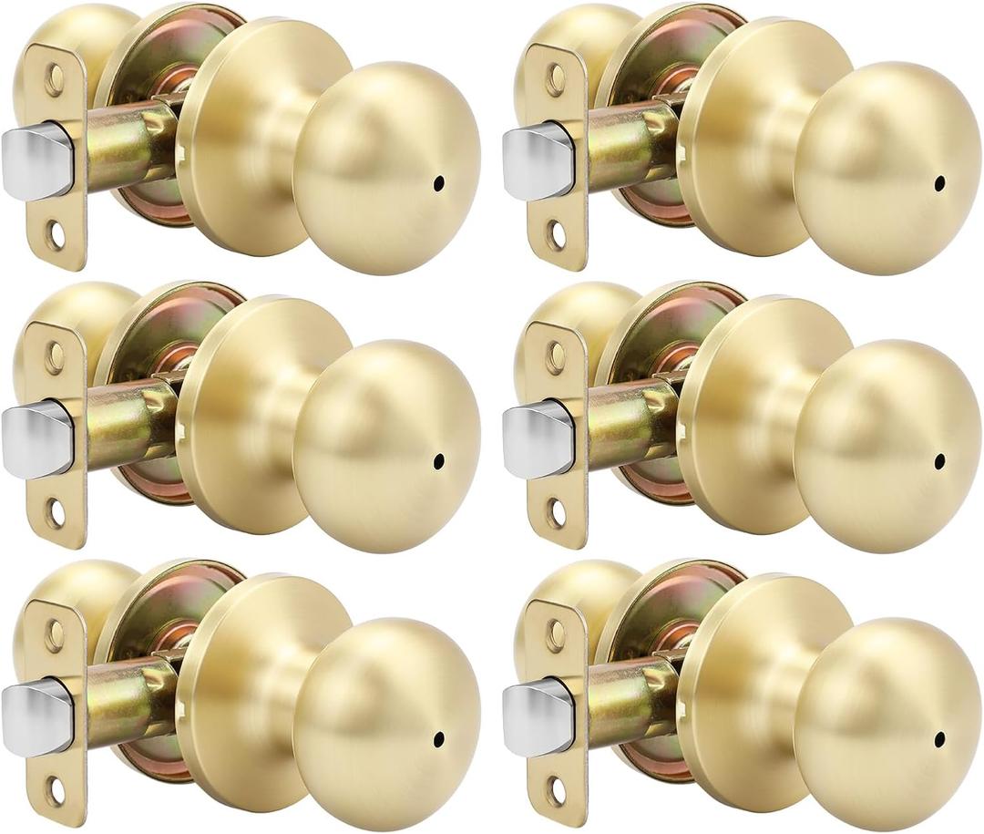 Goldenwarm Gold Interior Door Knobs, Bedroom Door Knob, Door Knobs Interior Bulk, Brushed Gold Privacy Door Knob for Bedroom or Bathroom(6 Pack)