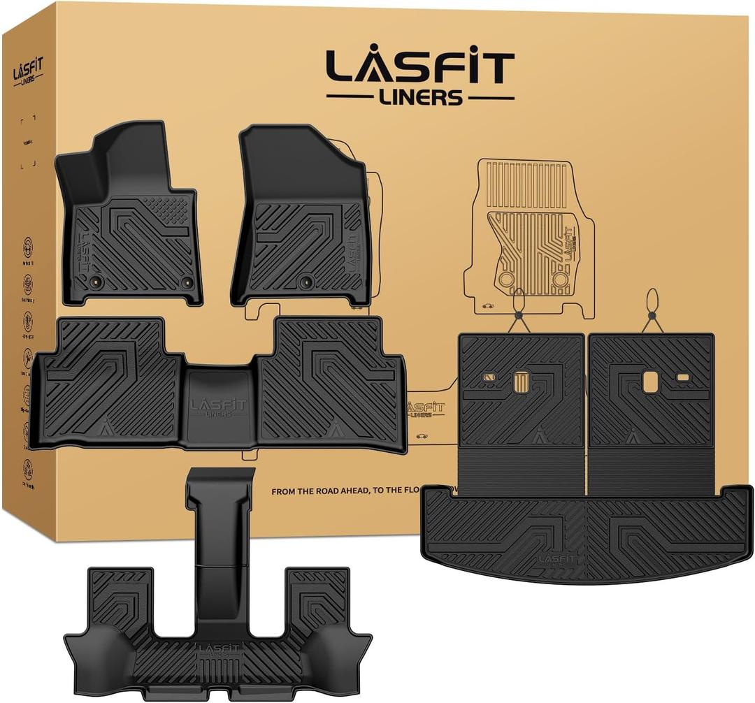 Lasfit Floor Mats & Backrest Mats & Cargo Mat for Hyundai Santa Fe Hybrid 2026 2025 2024 (Not Fit Gas), All Weather TPE Custom Fit Floor Liners with Full Set Car Mats & Trunk Mats Accessories, Black
