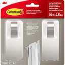 Command 10 lb Satin Nickel Curtain Rod Hooks, 2 Hooks and 4 Command Strips, Damage Free Curtain Rods Hangers with Adhesive, No Drilling Home and Room Decor