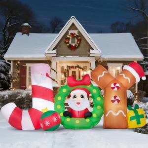 JOYIN Christmas Inflatable Decoration, Blow Up Joy with Santa with Build-in LEDs for Xmas Party Outdoor Decor, Christmas Inflatable Decoration for Outdoor Yard Garden Lawn Xmas Decor