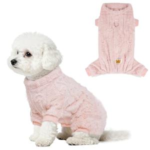 Topbuti Plush Dog Pajamas for Small Dogs Cats, Dog Sweater with Leash Ring Ultra Soft Warm Pet Clothes Puppy Onesie Outfits Doggy Pjs Jumpsuit for Winter Christmas (Pink, X-Large)