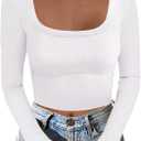 ANRABESS Women's Long Sleeve Square Neck Crop Top Ribbed Slim Fitted Basic Tee Layer Y2K Shirts Fall Fashion Outfits 2025 (Medium, White)
