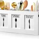 Wood Flatware Organizer, Rustic Utensil & Silverware Holder for Forks, Spoons, Knives, Farmhouse Kitchen Cutlery Caddy Bin Countertop - White