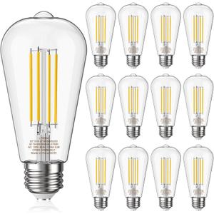 Edison Light Bulbs 8W, 80W Equivalent Dimmable Vintage LED Light Bulbs, 800LM E26 Medium Base Soft White 2700K LED Bulb, ST19 90+ CRI LED Bulb, Clear Glass,12 Pack