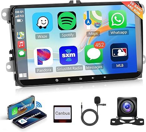 4Core 2G+64G 9 Inch Android Car Stereo Radio Carplay for VW Passat Jetta Tiguan Golf MK5 MK6 T5 EOS Polo, Rimoody Touchscreen Android Auto GPS Navigation Bluetooth FM SWC Backup Camera