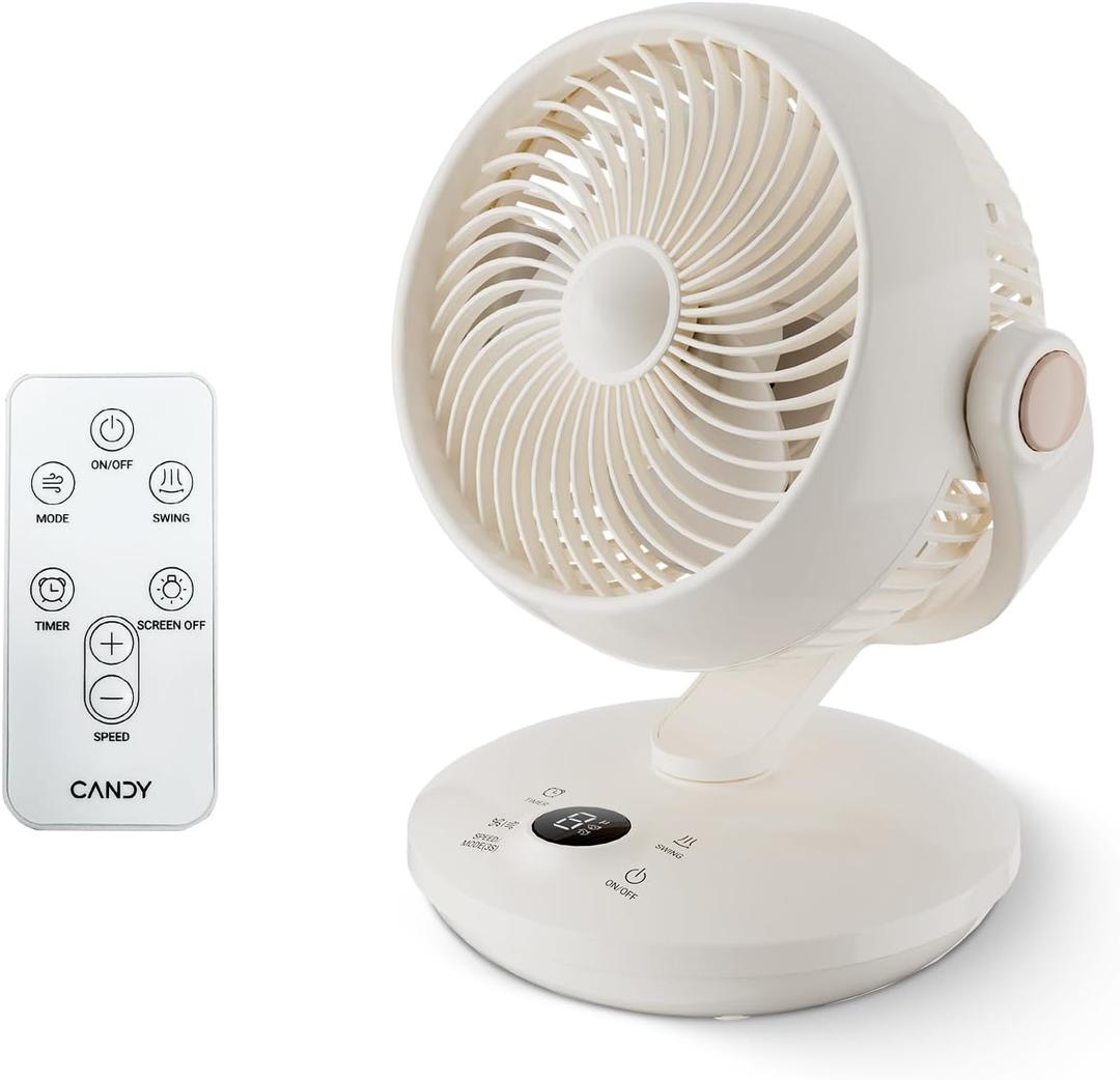 Candy Fan for Bedroom,Oscillating Table Fan & Remote Control,8-Speed & Normal Sleep Baby 3 Mode,120+90 Desk Fan, 9H Timer,10 inch,Led Panel, Touch Adjustment,Portable for Bedroom, Office,Kitchen