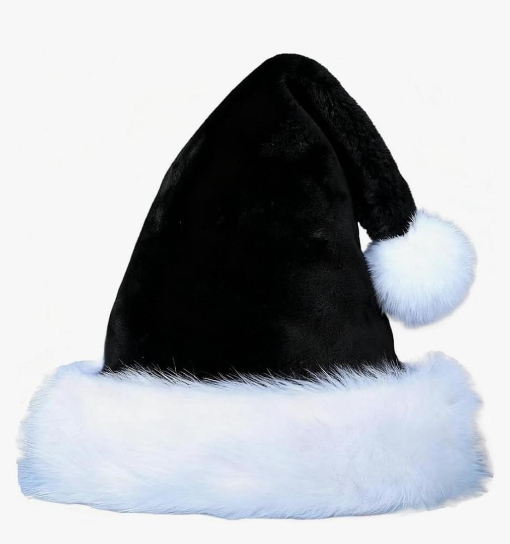 Velvet Christmas Hat for Kids,Santa Hat Xmas Hat Comfort Thicken Fur Holiday Hat, Black