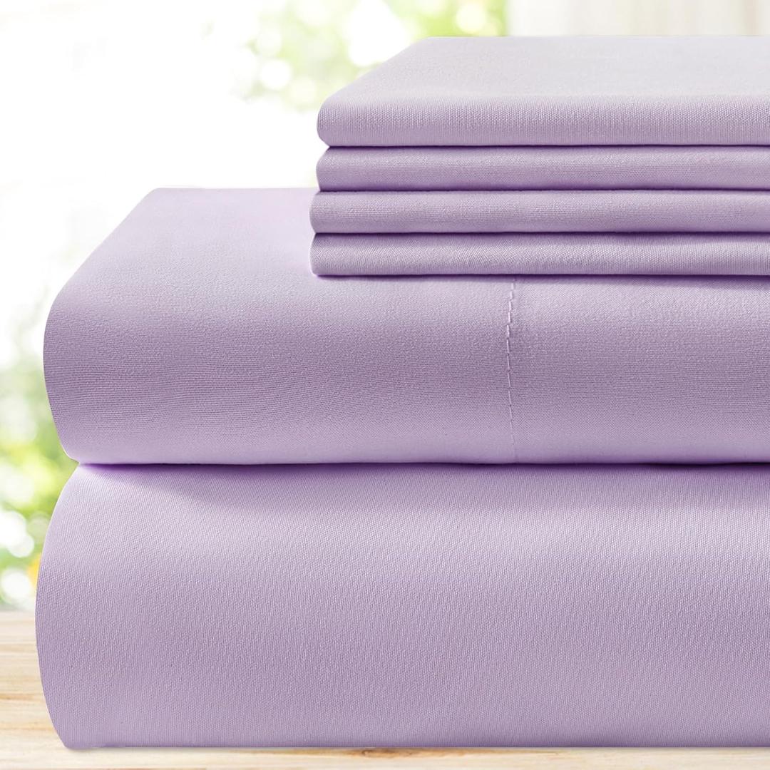 BYSURE 6 Pieces Bed Sheets Set(Full, Lavender) - Hotel Luxury Super Soft 1800 Thread Count 100% Microfiber Sheets with Deep Pockets, Wrinkle & Fade Resistant