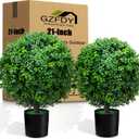 21-Inch Artificial Topiary Boxwood Ball Trees (Set of Two)  Lifelike, UV-Resistant Decor for Indoor & Outdoor Use  Enhance Your Space with Vibrant Greenery