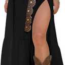 SHENHE Women's Boho Western Low Rise Maxi Skirt Ruffle High Slit Country Cowgirl Skirts (Black, L)