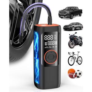 BDO 2025 Tire Inflator Portable Air Compressor, 150PSI Cordless Air Pump with LCD Display & Auto Shut-Off, for Car, Motorcycle, Bike Tires & Sports Balls Black