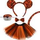 Heliltd 5 Pieces Tiger Costume Set for Adult Ear Headband Tail Nose Bow Tie Tutus Skirt for Adult Halloween Cosplay Party