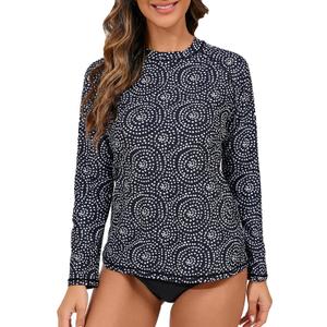 Halcurt Women's Long Sleeve Rash Guard Swim Top UPF50+ SPF Sun Protection Swimsuit Quick Dry Bathing Suit (Medium, Black White Polka Dot)