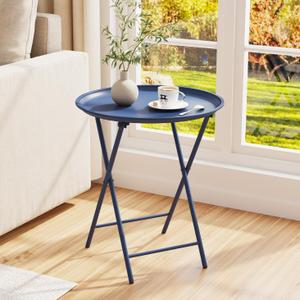Garden 4 you Folding TV Tray Table, Metal Round Side Table, Blue Dinner Table with Metal Frame, Modern Outdoor Tray Table for Living Room, Bedroom, Patio & Small Spaces, 1 Pack