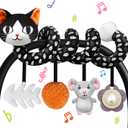 Car Seat Toys for Babies 0-6 Months,Hanging Rattle Toys for Crib Mobile, Baby Spiral Hanging Stroller Black and White High Contrast Toys for Newborn 0 3 6 9 12 Months Baby Boys Girls (Cat)