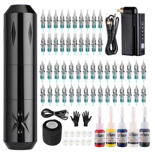 STIGMA Wireless Tattoo Gun Tattoo Kit Complete with 50pcs Tattoo Cartridge Needles 1500mAh Tattoo Battery 5 Colors Ink Set with Accessories STP29KITP199-1