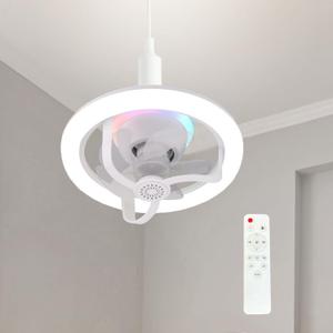 11 Inch E26/E27 Socket Fan With Light - Dimmable Remote Ceiling Fan With 360 Rotation, RGB Mode, 3 Speeds for Bedroom, Living Room, Dining Room