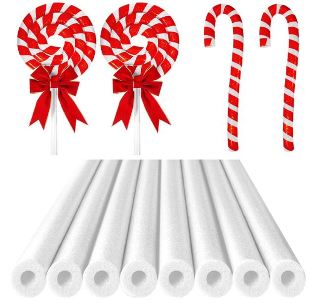 Sratte 8 Pcs Christmas Foam Noodles with Packaging Tape 78.7 Inch Hollow Foam Noodles with Adhesive Tape for Christmas Decor DIY Craft Projects, (RED)