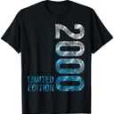 25th Birthday Gifts Men Women 25 Years Old Vintage 2000 T-Shirt Large, Black 