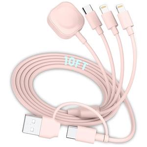 Apple Watch Charger Fast Charging,3 in 1 Multi Chargers Cable with USB C Charger, iWatch Charger Cord 6FT for iWatch Series Ultra 3/2/SE 3/11/10/9/8/7/6/5/4/iPhone17 15 16 Pro Max/14/13/12/11-Pink