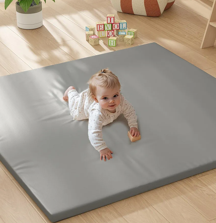 Padded Baby Play Mat, 1.3 Inch Thicken Foam Cushioned & 50 x 50 Waterproof Playpen Mat for Infants and Toddlers, Stylish and Just Wipe-Clean Playmat for Baby Play on Floor, Gray