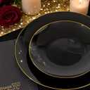 Nervure 100 Pieces Black Plastic Plates - 7.5inch Black Dessert Plates - Disposable Gold Plastic Plate - Disposable Plate Ideal for Wedding & Party