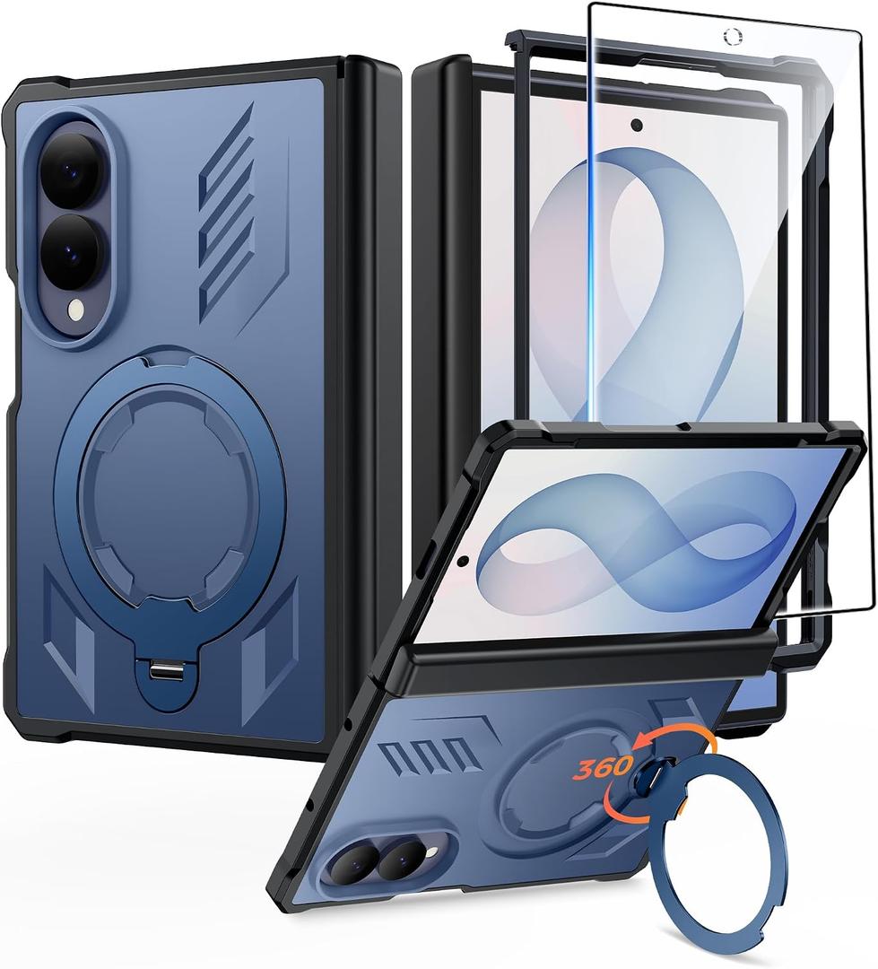FNTCASE for Samsung Galaxy Z Fold 8 Case with 360 Spin Magnetic Kickstand | Hinge Protection, Screen Protector, Fit for MagSafe, Heavy Duty Military-Grade, Non-Slip Grip, Z Fold 8 Wide Cover Blue