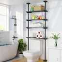 Over The Toilet Storage Shelf, 4-Tier Adjustable Over Toilet Bathroom Organizer,Tension-Mounted Bathroom Storage Rack for Ceilings, No Drill Space-Saving Shelving for Small Rooms,Black