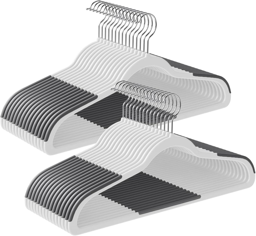 SONGMICS Clothes Hangers, Pack of 30 Plastic Coat Hangers, Space-Saving, White and Dark Gray UCRP050W03
