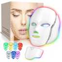 Photon Skin Rejuvenation Face & Neck Mask | LED Photon Red Blue Green Therapy 7 Color Light Treatment Anti Aging Spot Removal Wrinkles Whitening Facial Skin Care Mask, White