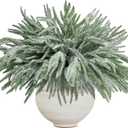 10 Pcs Christmas Snow Norfolk Pine Branches, 18" Snow Flocked Artificial Xmas Branches Pine Tree Needles, White Frosted Fake Greenery Norfolk Pines Stems Sprigs for DIY Craft Garland Home Garden Decor