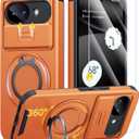 JAME for Google Pixel 10A Case, Ring Holder Stand Kickstand, Slide Camera Cover with Screen Protector, Dual-Layer Shockproof Protective, Magnetic Accessory Friendly Google Pixel 10a Phone Case, Orange
