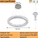 23.6'' LED Ring Chandelier Modern Crystal Ring Pendant Light Adjustable Round Chrome Crystal Chandelier Light for Dining Room Living Room