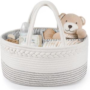 Maliton Baby Diaper Caddy Organizer, Cotton Rope Diaper Caddy Basket, Large Storage Basket for Newborn Boys and Girls, Gift for Baby Shower List, Newborn Essentials (Off White) Large